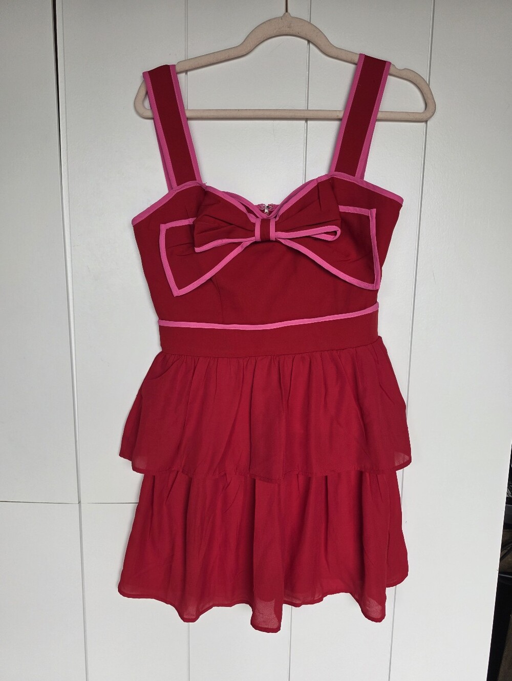 TCEC Red and Pink Bow Front Dress Size Small